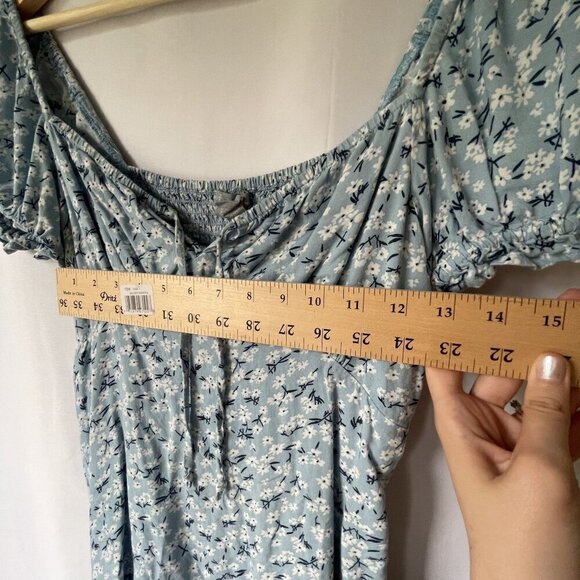 Sky and Sparrow rayon blue and white floral dress drawstring cottagecore ruched - Picture 6 of 7